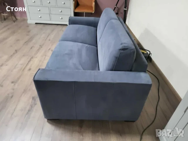 Сив диван тройка от плат набук с функция сън, снимка 3 - Дивани и мека мебел - 50886902