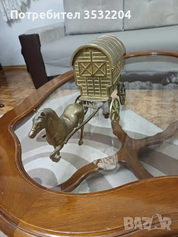 Бронзов кон и кола, снимка 3 - Антикварни и старинни предмети - 53306054