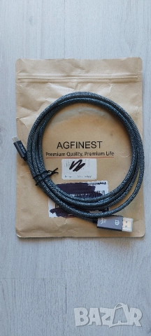 AGFINEST USB-C към DisplayPort 1.4 Кабел (8K/4K, 32.4 Gbps, Оплетен) - Нов