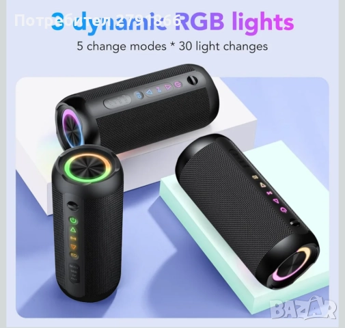 Преносим Bluetooth високоговорител taopodo до 30W стерео звук, 3 EQ режима и RGB светлини,IPX7, снимка 5 - Bluetooth тонколони - 51954475