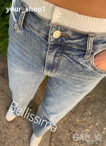 Дамски дънки с ефектен бял ластик при талията широк крачол Чарлстон, снимка 6 - Дънки - 51499405