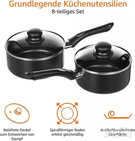 Amazon Basics - Комплект съдове за готвене с незалепващо покритие от 8 части, снимка 4 - Съдове за готвене - 39671785