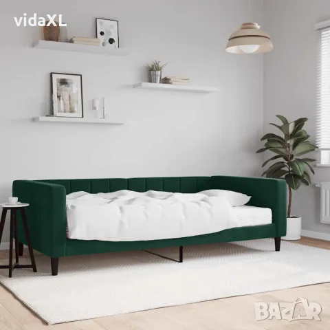 vidaXL Канапе с матрак, тъмнозелено, 100x200 см, кадифе, снимка 2 - Спални и легла - 56146788