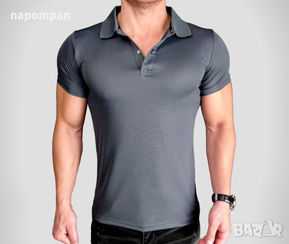 Мъжка спортно елегантна риза с къс ръкав / официална тениска с яка - сива, снимка 2 - Ризи - 41385642