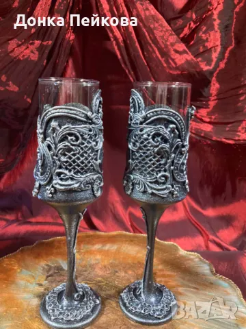 Чаши за вино в сребро, ръчна изработка, снимка 4 - Чаши - 48183823