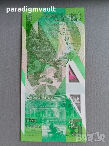 Банкнота - Източни Кариби - 5 долара UNC | 2021г., снимка 4 - Нумизматика и бонистика - 52642768