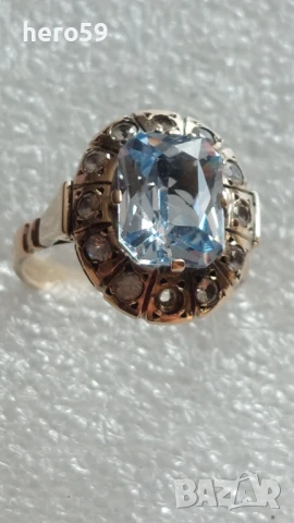Златен дамски пръстен с аквамарин, злато 14к , снимка 11 - Пръстени - 50634031