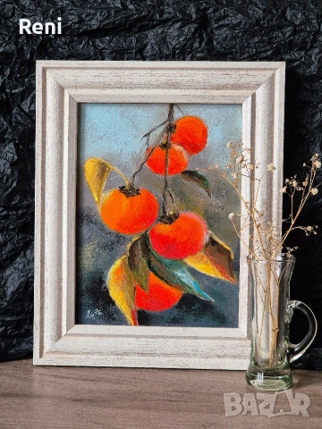 Райски ябълки, картина пастел, оригинал, снимка 4 - Картини - 53230304