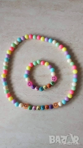 Детски комплект от колие и гривна с име или без   , снимка 2 - Колиета, медальони, синджири - 51172874