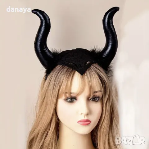 5201 Парти диадема Дяволски рога с пух червени или черни, снимка 3 - Други - 47289060
