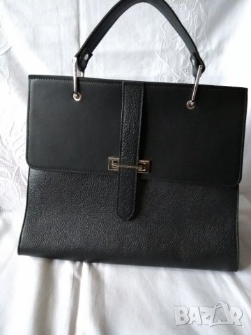 ЕСТЕСТВЕНА КОЖА /made in ITALY/ официална черна дамска чанта, снимка 3 - Чанти - 35939025