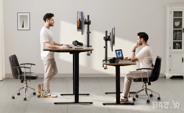 Регулируема стойка за бюро за 2 монитора с C скоба, ErGear, снимка 10 - Монитори - 51724622