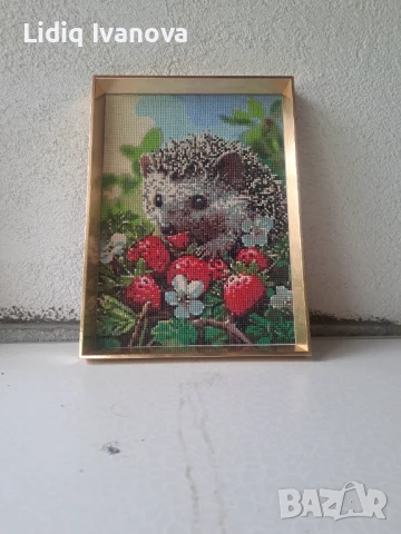 Диамантен гоблен таралеж-готов и рамкиран, снимка 2 - Гоблени - 50475541