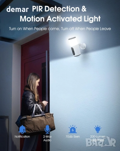 ANRAN 2K безжична соларна охранителна камера с прожектор, PIR детектор, снимка 3 - IP камери - 51719849