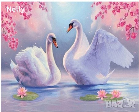 Диамантен 5D гоблен Двойка лебеди