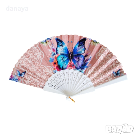 5996 Елегантно дамско ветрило за разхлаждане с принт Пеперуди, снимка 5 - Други - 51784957