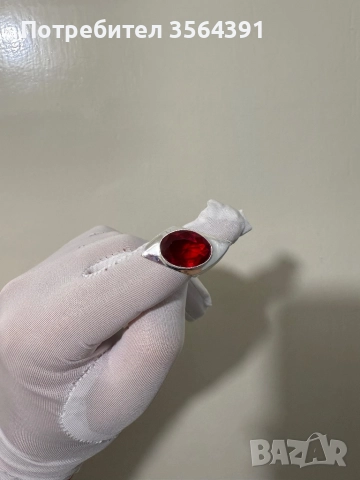 Сребърен пръстен с червен кристал, снимка 6 - Пръстени - 52745444