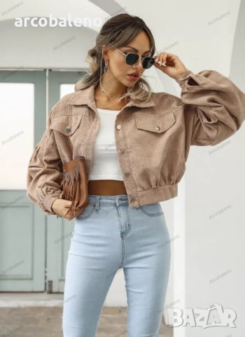 Дамско едноредно късо яке от рипсено кадифе с ръкав-фенер, 5цвята , снимка 2 - Якета - 42225792