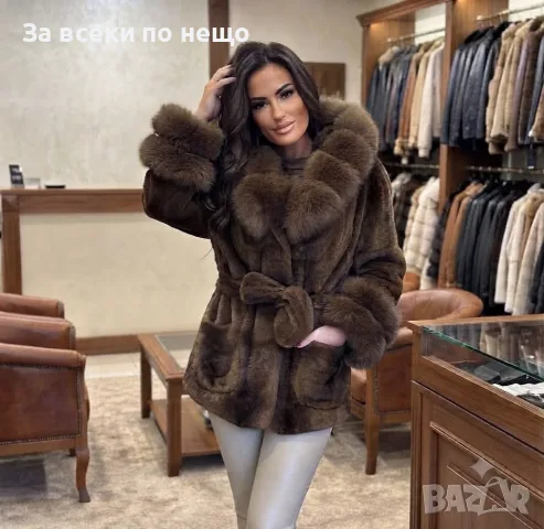 Луксозно Дамско Зимно Палто С Богат Пух И Колан - Различни Цветове Код BDF-8 , снимка 2 - Палта, манта - 56225301