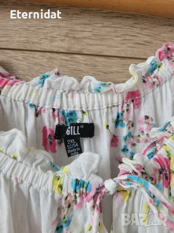 Бяла блузка памучна материя на цветя , снимка 2 - Тениски - 51033284