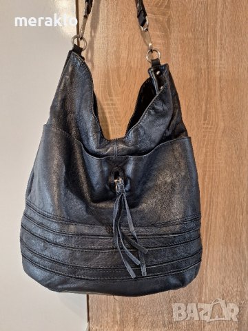 намаление тъмносиня чанта-торба, естествена кожа 