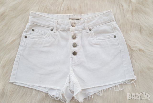 Бели къси дънки с висока талия размер S, снимка 1