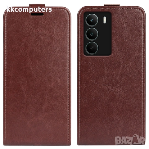 Вертикален Кожен Калъф за Realme C71 4G - Флип, Crazy Horse текстура, Слот за Карта, Вкл. Протектор , снимка 4 - Калъфи, кейсове - 53444114