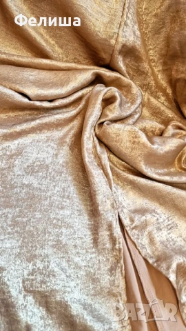 Дълга Арабска Рокля с Бляскав Ефект / Блестящи Отражения Течно Злато - XL / XXL, снимка 4 - Рокли - 50546828