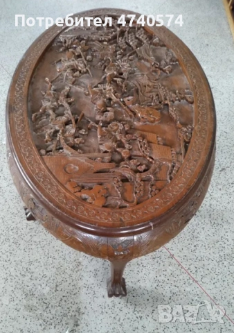 Ориенталска маса, ръчно резбована от масивно махагоново дърво., снимка 4 - Маси - 53635733