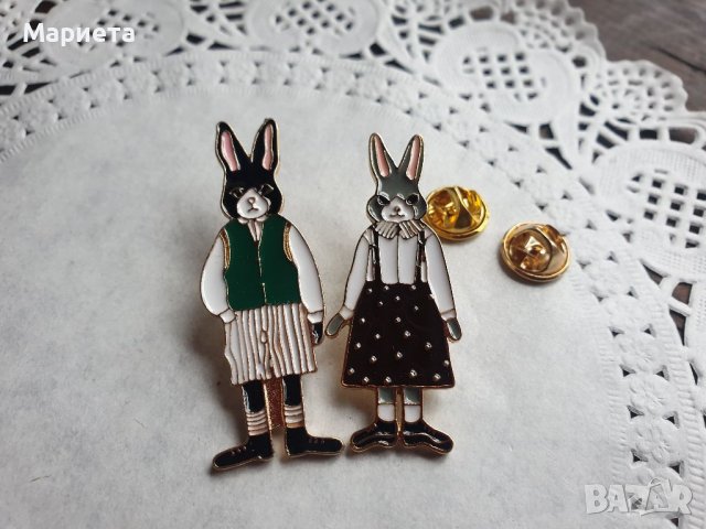 Комплект Сладки брошки зайчета Пинчета Зайци Пинове Значки Бижута Малък подарък Зайче , снимка 6 - Други - 39024550