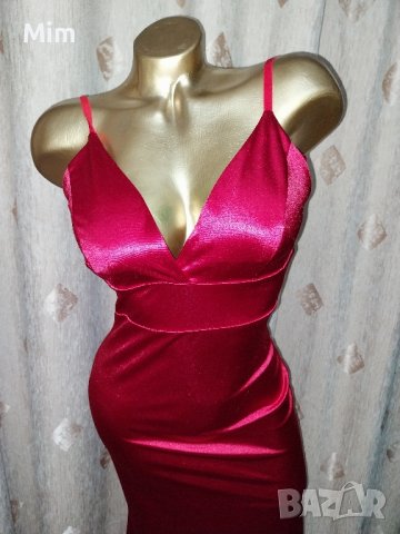 S/M Дълга червена рокля от еластичен сатен с гол гръб, снимка 4 - Рокли - 42681348