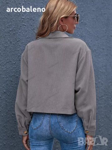 Дамско едноцветно яке от рипсено кадифе с яка и предни джобове, 8цвята, снимка 16 - Якета - 39113994