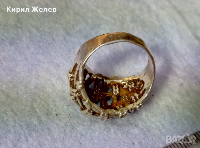 СТАР АЖУРЕН СРЕБЪРЕН ПРЪСТЕН СРЕБРО ВИСОКА ПРОБА с ИНИЦИАЛИ на МАЙСТОРА БП РЪЧНА РЕТРО РАБОТА 49966, снимка 6 - Антикварни и старинни предмети - 49274757