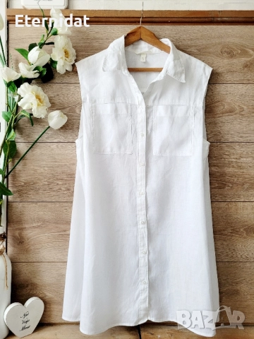 Нова дълга бяла риза ЛЕН, снимка 9 - Ризи - 51628040