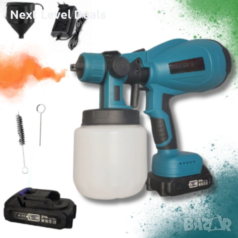 🎨 Акумулаторен безжичен пистолет за боядисване – 21V с 2 батерии, снимка 5 - Други инструменти - 53748994