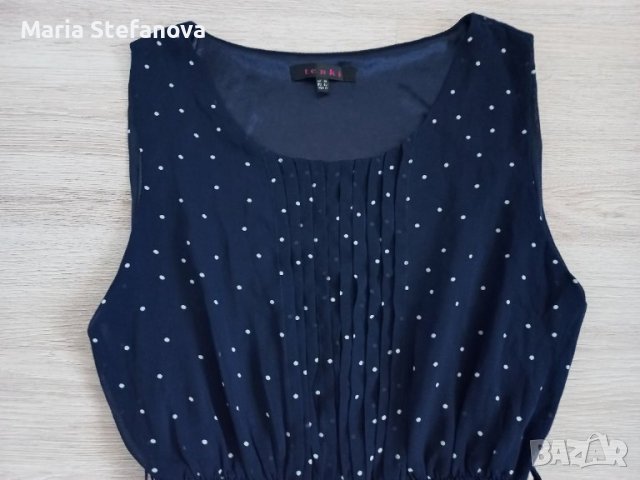 Ефирна тъмно синя рокля на точки, снимка 3 - Рокли - 41315612