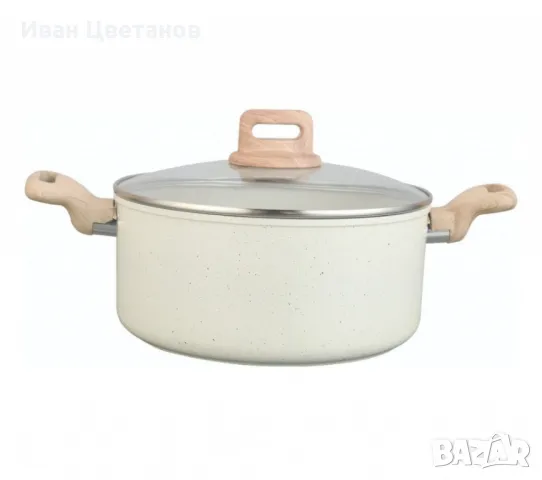  Тенджера Voltz Nice, Кован алуминий, Мраморно покр., Индукция, Кремав меланж