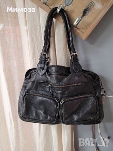 BON' A PARTE естествена кожа, черна чанта  с много джобчета, снимка 17 - Чанти - 41042803