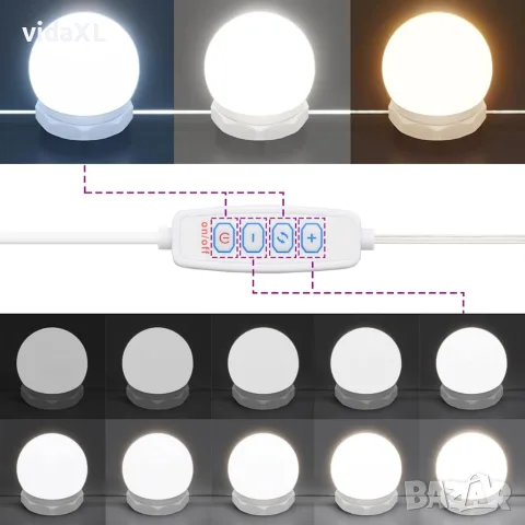 vidaXL Тоалетка с LED, бяла, 60x40x140 см, снимка 7 - Тоалетки - 56147802