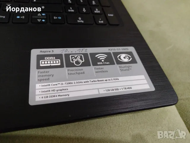 Acer Aspire 3 15.6'' Led/Core i5-7200U/4gb.ram/128gb.ssd./1tb.hdd, снимка 3 - Лаптопи за работа - 56010196