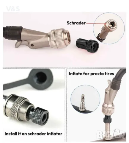 Комплект адаптери за вентили за велосипед Jormftte, 18 части, включително защитни капачки, гайки за , снимка 5 - Части за велосипеди - 48170794