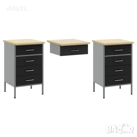 vidaXL Работен кабинет с чекмедже със съхранение 8 бр. Черен и Сив, снимка 6 - Работни маси и бюра - 56146968