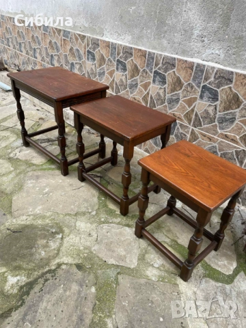 Комплект антични помощни масички (3 броя) – масивно дърво, снимка 5 - Антикварни и старинни предмети - 52919697