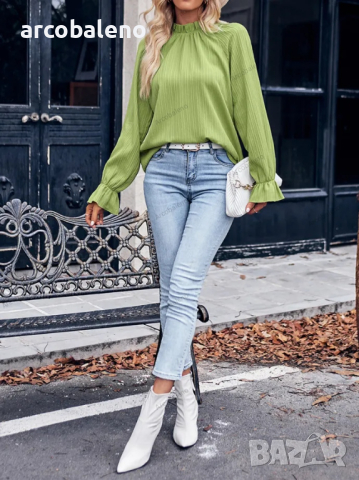 Нова дамска ежедневна едноцветна риза с волани, 4цвята , снимка 8 - Ризи - 44606421