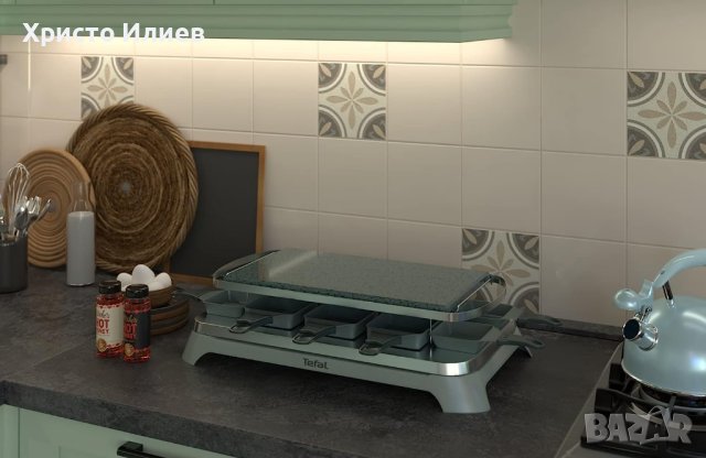 Раклет грил скара Tefal Pierrade PR457B от естестен камък с 10 тигана , снимка 2 - Скари - 41289249