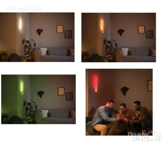Стенна смарт лампа Philips Hue Liana Wall Light White Led RGB Смарт осветление Аплик Димируема светл, снимка 4 - Лед осветление - 48813644