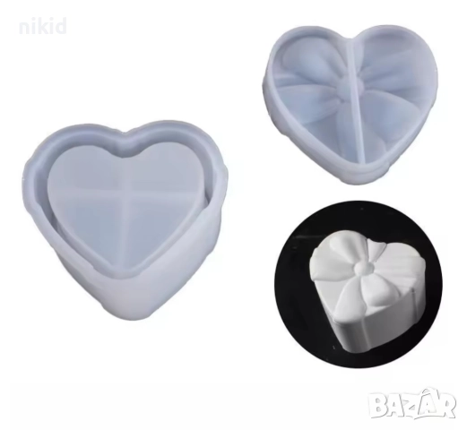 3d подаръчна кутия Сърце капак подарък панделка 2 части кутийка силиконов молд форма за бижута смола, снимка 2 - Форми - 52969016