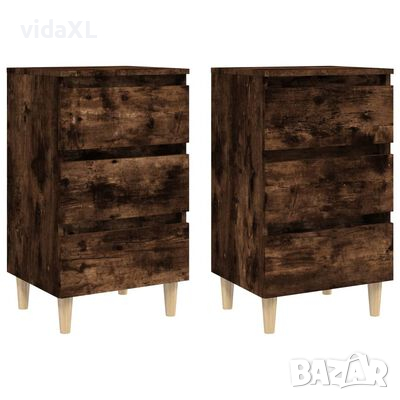 vidaXL Нощни шкафчета крака масивно дърво 2 бр опушен дъб 40x35x69 см（SKU:813135, снимка 1