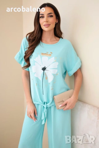 Дамски комплект от вискоза с щампована блуза и панталон, 11цвята , снимка 2 - Комплекти - 53863336
