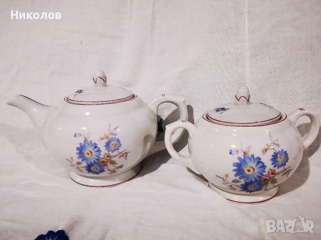 Стар Български порцелан декор Синя маргарита, снимка 5 - Други стоки за дома - 44470932